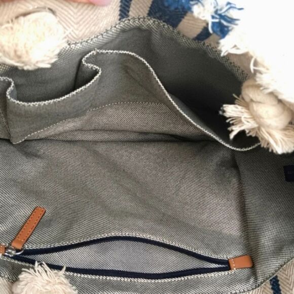 VINCE CAMUTO Ulla Tan Blue Women’s Striped Tote Bag Rope Handle Nautical Coastal - Picture 6 of 7